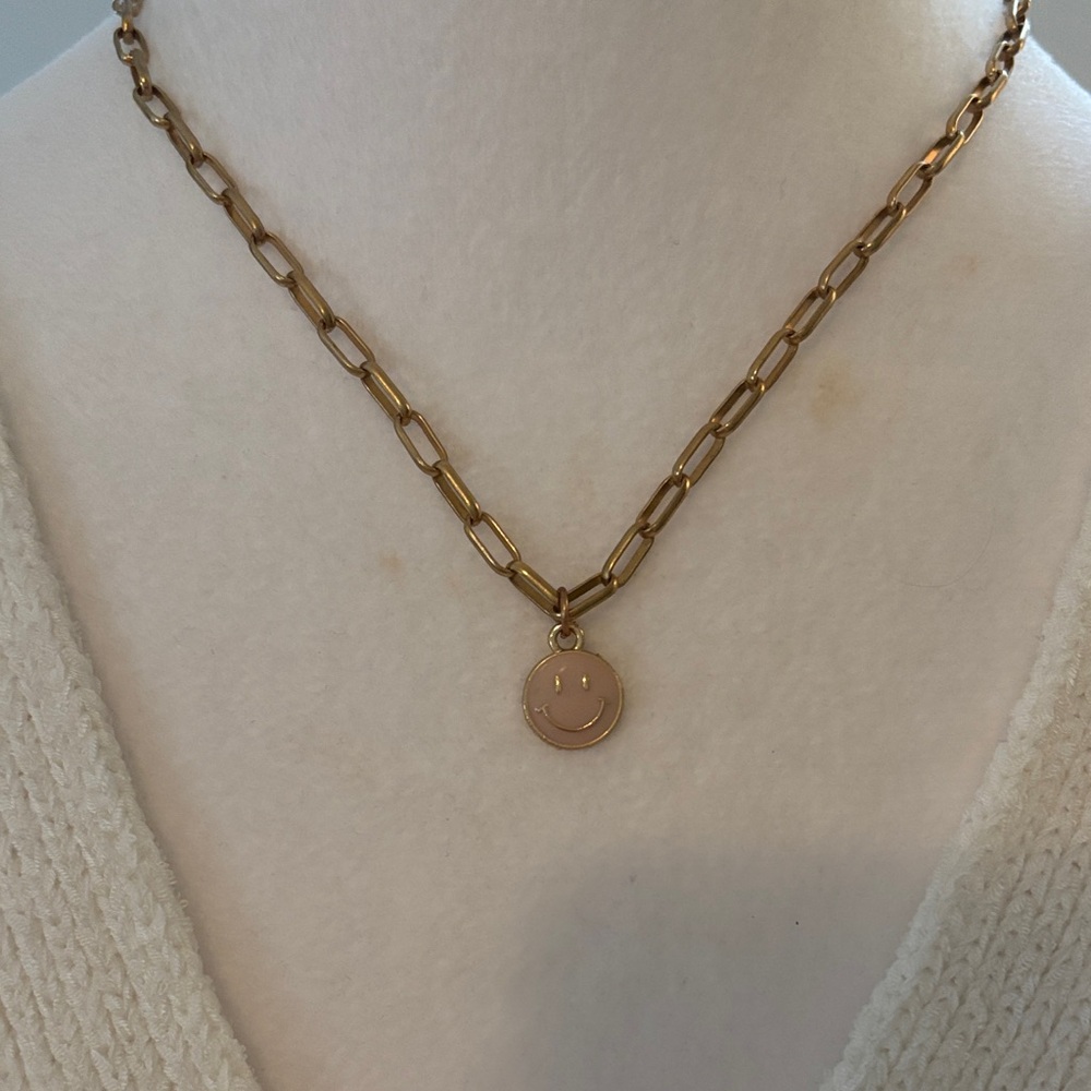 Pink & Gold Smiley Pendant Necklace